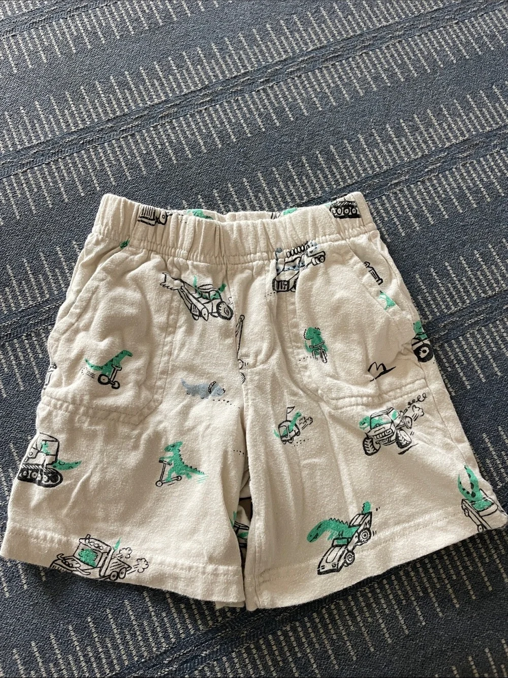 GAP Cream Kids Shorts with Green Dino & Vehicle Print